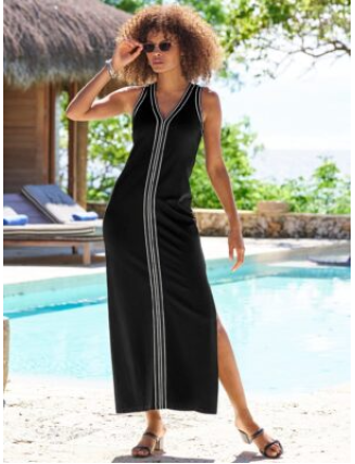 Colorblocked V Neck Maxi Dress Black/White