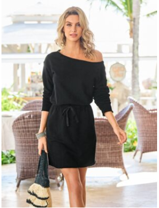 Cotton Comfort Slouchy Drawstring Sport Dress Black