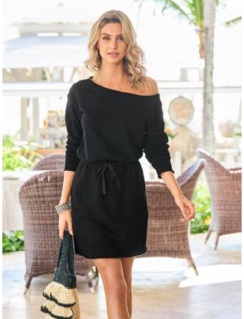 Cotton Comfort Slouchy Drawstring Sport Dress Black