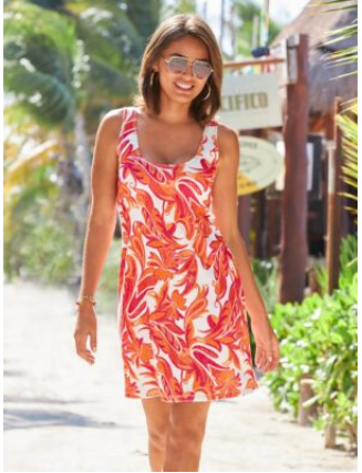 Loop Terry Printed Scoop Neck Tank Dress Orange Multi