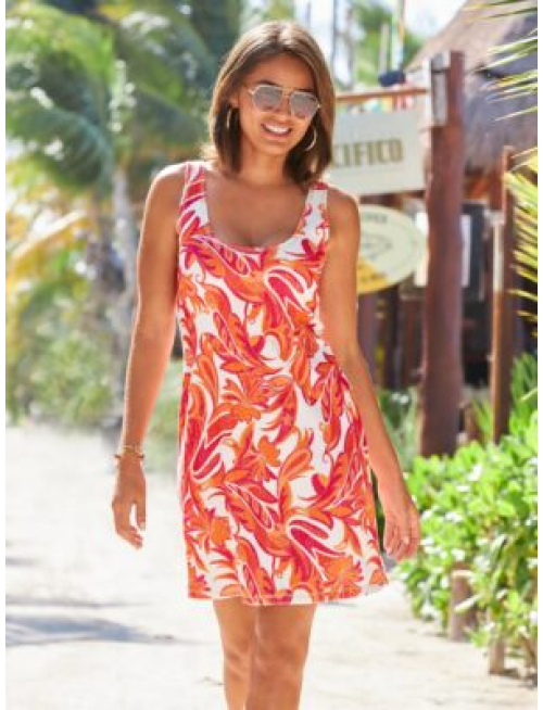 Loop Terry Printed Scoop Neck Tank Dress Orange Multi