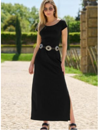 Off The Shoulder Short Sleeve Maxi Dress Black