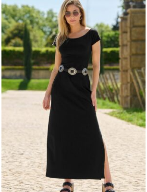 Off The Shoulder Short Sleeve Maxi Dress Black