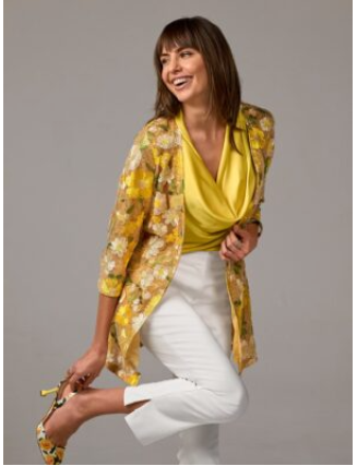Sequin Embroidered Mesh Hip Length Duster Yellow Multi