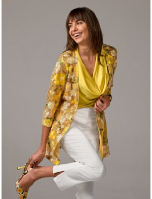 Sequin Embroidered Mesh Hip Length Duster Yellow Multi