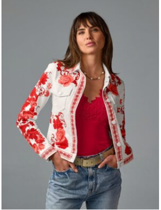 Floral Print Denim Jacket City Chic