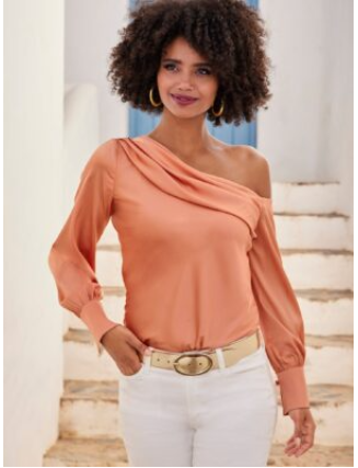 Amelia Shoulder Skimming Charmeuse Blouse Peach