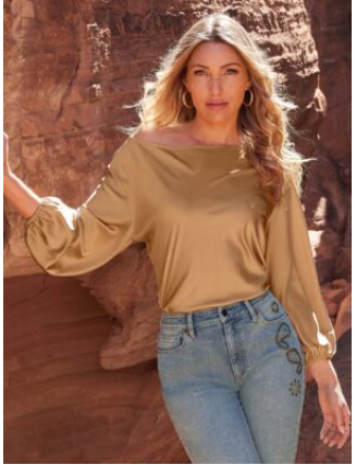 Abby Boat Neck Long Sleeve Charmeuse Blouse Champagne