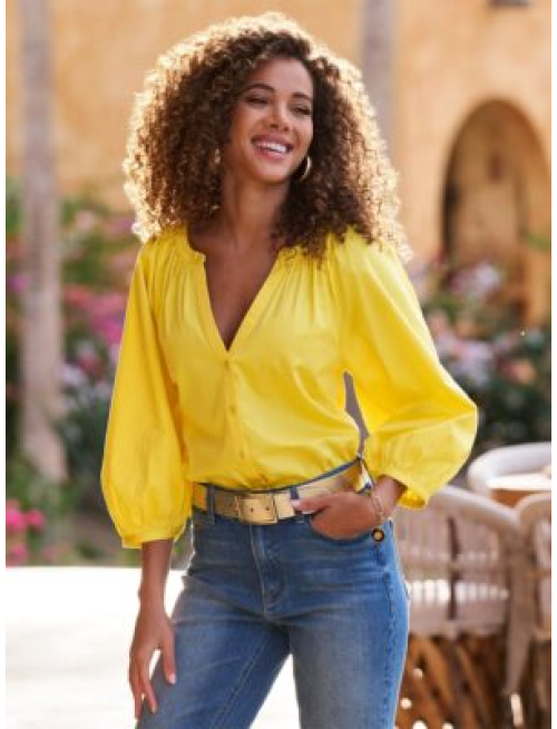 Brooke Notch Neck Poplin Shirt Habanero Gold