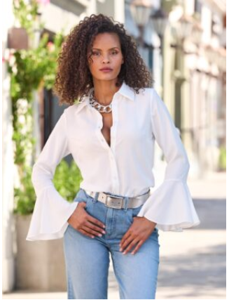 Alexa Flare Sleeve Shirt White